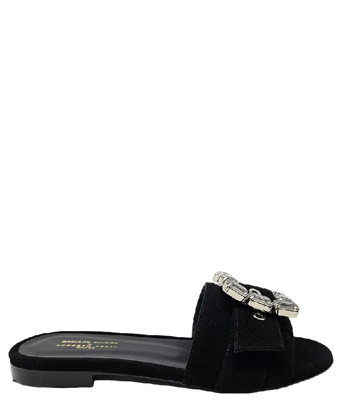 Fade Jeweled Buckle Black Suede Sandal