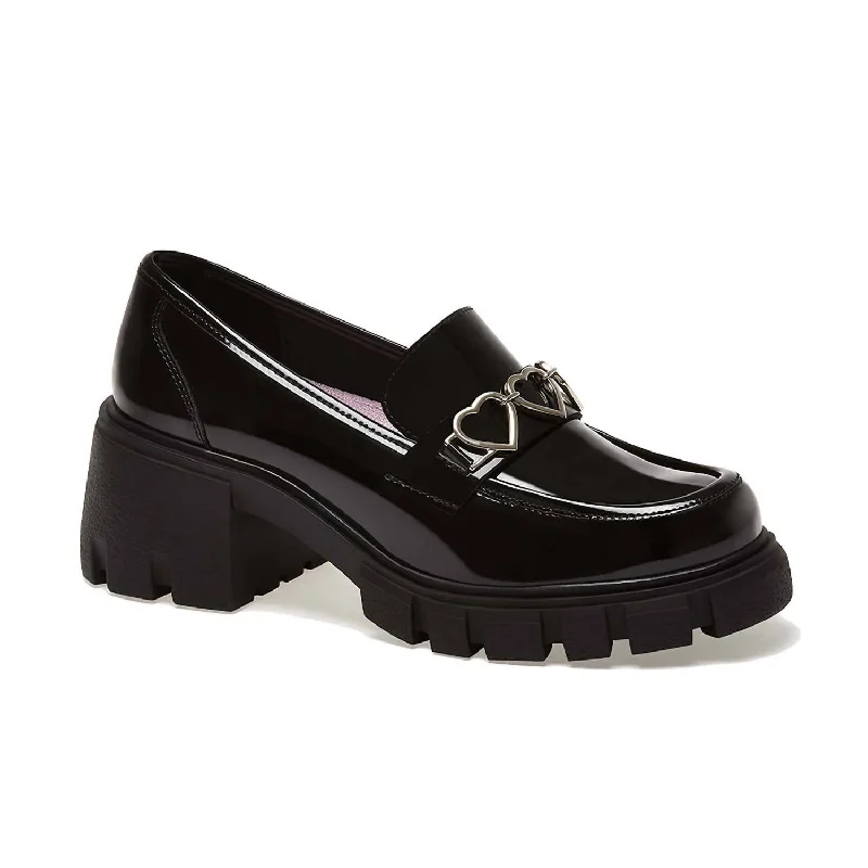 Women's Patent Penny Hearts Loafers In Black