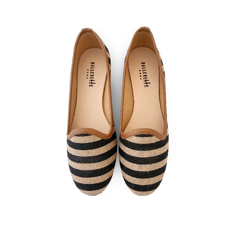 Black striped jute loafers