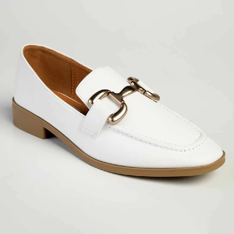 Madison Polly 3 - Gold Metal Trim Loafer - White