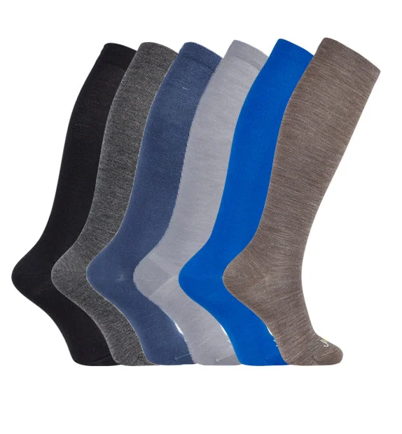 Lightweight Merino Wool Everyday Compression Socks (15-20mmHg) - Solids - 6 Pack