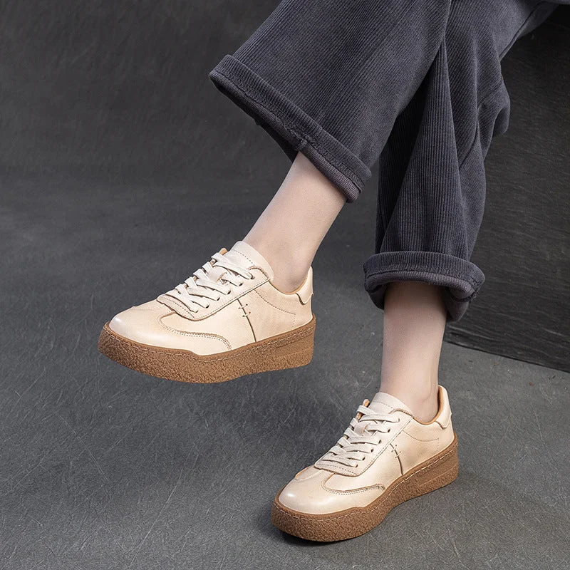 Women Solid Leather Minimliasm Low Wedge Casual Shoes