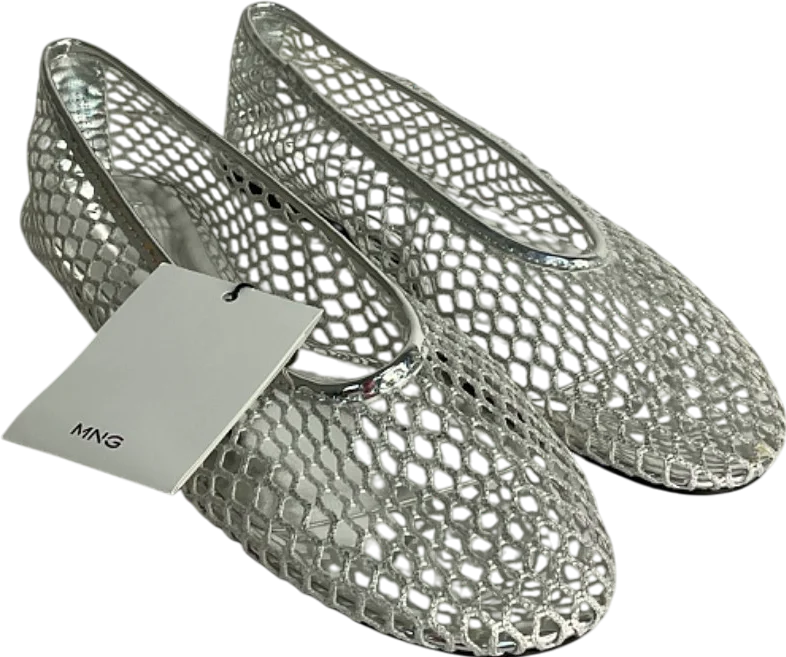 MANGO MNG Silver Mesh Ballet Flats UK 5