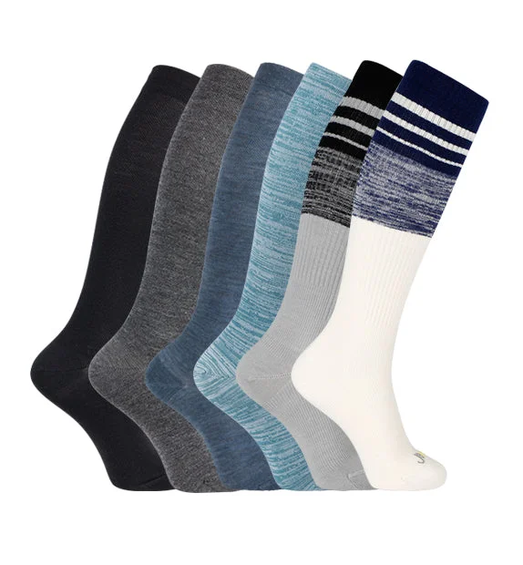 73% Rich Merino Wool Everyday Compression Socks (15-20mmHg) - Mock Rib Colorblock - 6 Pack