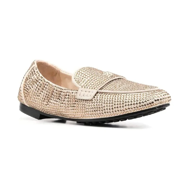 Tory Burch Womens New Cream Gold Rhinestone Ballet Loafers Shoes