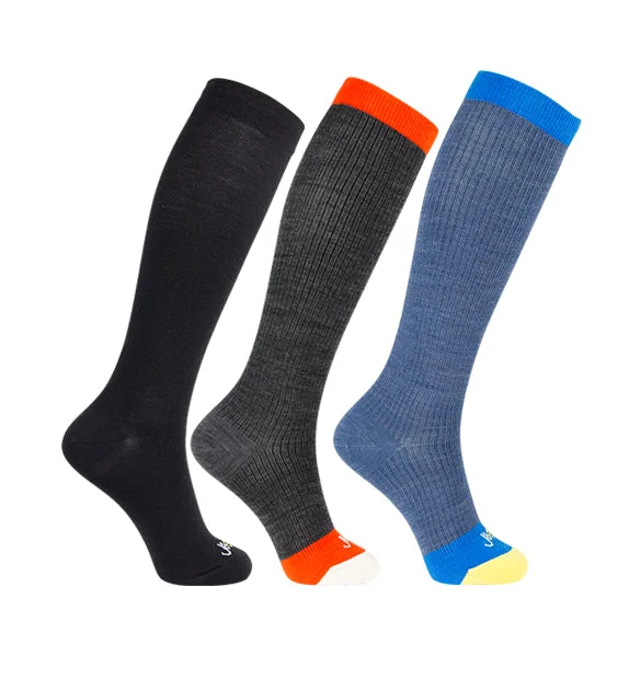 69% Rich Merino Wool Everyday Compression Socks (15-20mmHg) - Mock Rib - 3 Pack