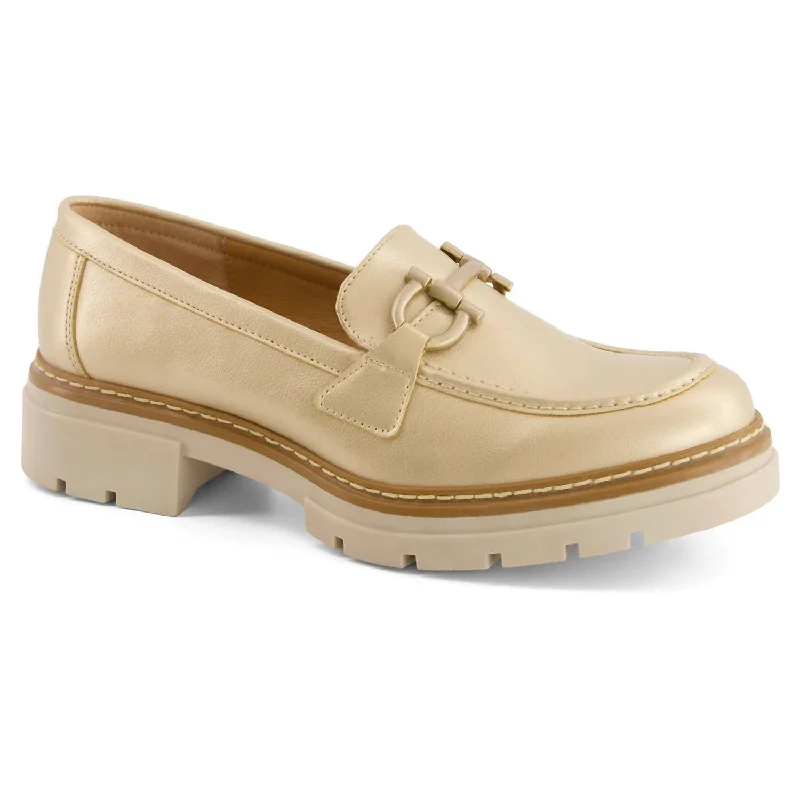 Women's Heeled Loafers In Light Gold