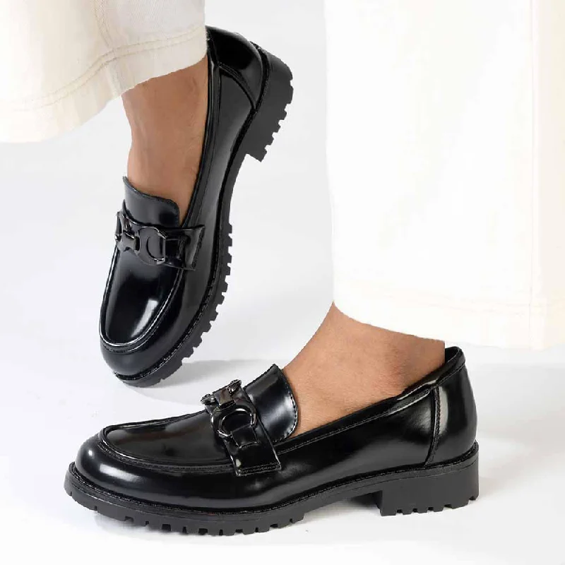 Madison Birdie Trim Cleated Ladies Slip On Loafers - Black Mono