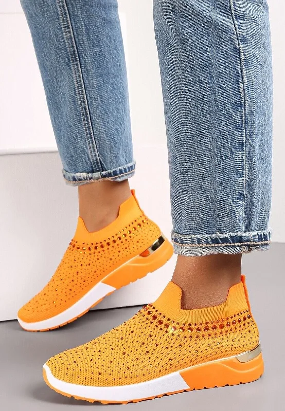 ORANGE DIAMANTE DETAIL SLIP ON TRAINERS SHOES