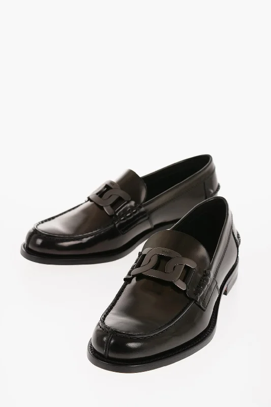 Tod's Brushed Leather Loafers With Chain Deatil