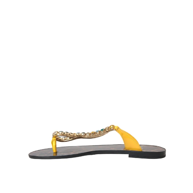 Dolce & Gabbana Multicolor Crystal Sandals Flip Flops Women's Shoes