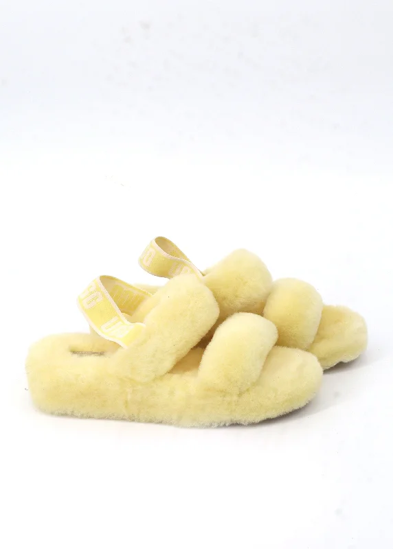 Women's Plain Fur Slippers,Yellow