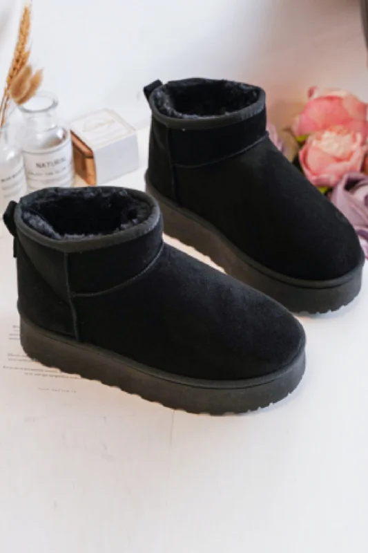 KIDS ANKLE LENGTH FAUX FUR LINING BOOTS IN BLACK 25-30 SIZES