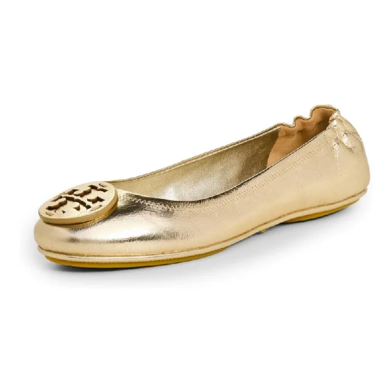 Tory Burch Women's Minnie Crinkle Leather Travel Ballet Flats, Spark Gold, 10