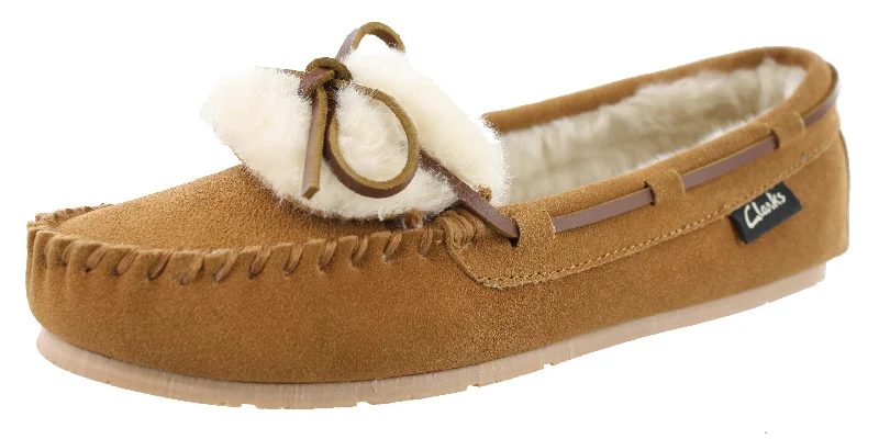 Clarks Women Warm Cozy Slip On Moccasin Slippers Holly