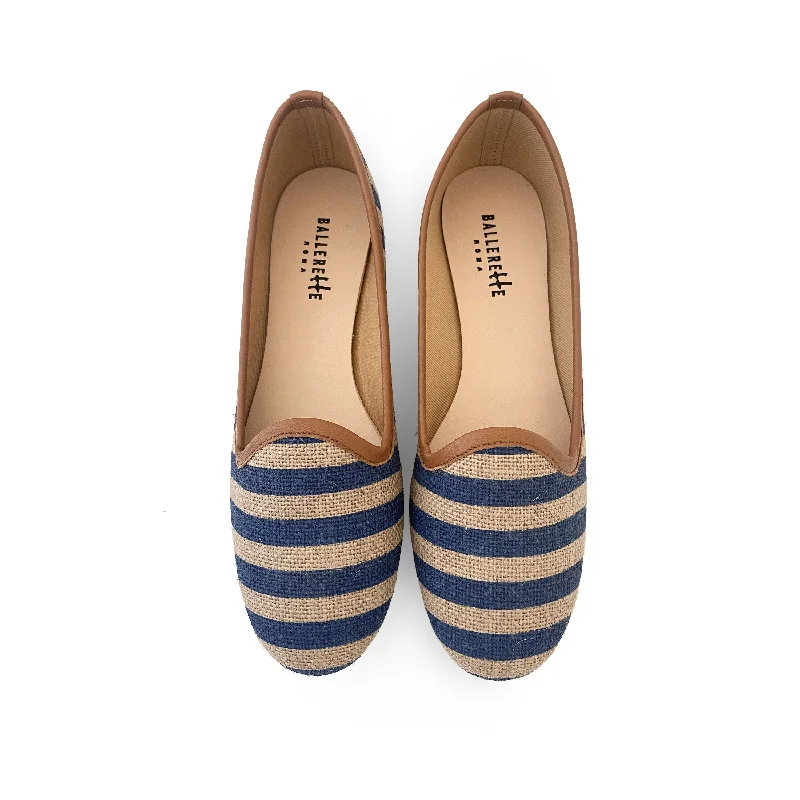 Blue striped jute loafers