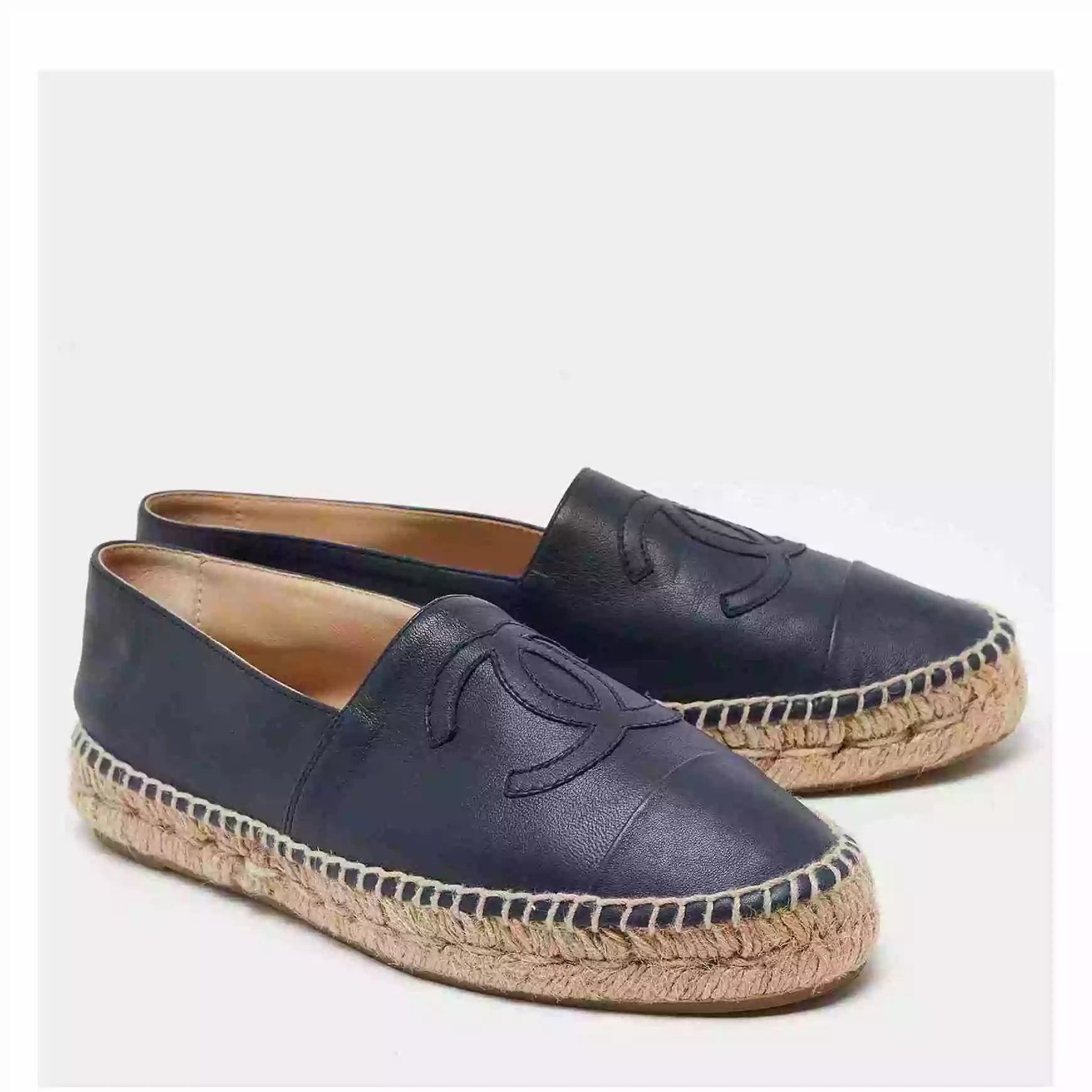 Chanel Navy Blue Leather CC Cap Toe Espadrille Flats 36 UK 3