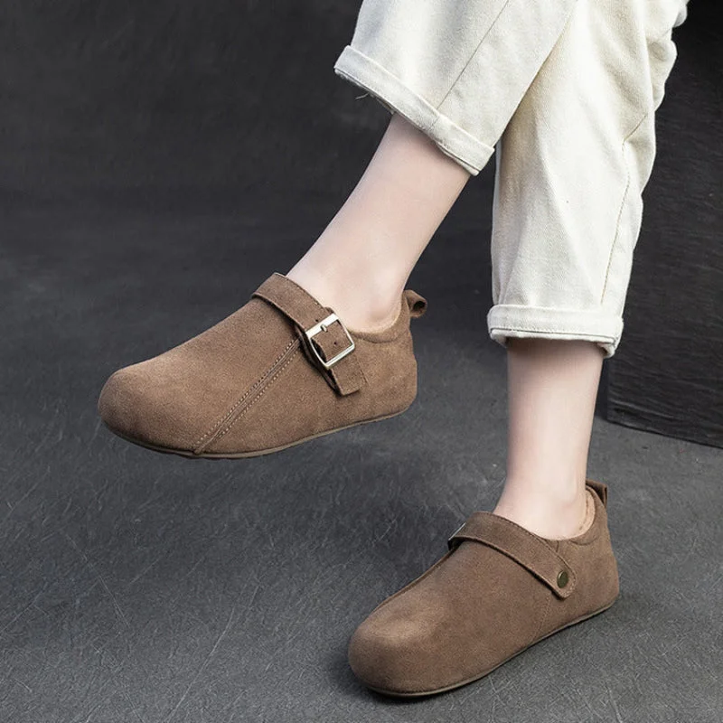 Women Retro Soft Suede Flat Casual Furred Shoes