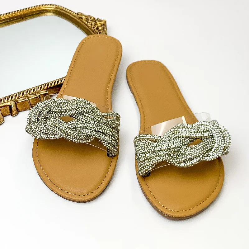 Perfectly Polished Crystal Knot Slide On Sandals in Clear