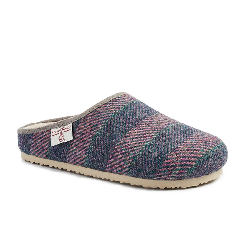 Charlotte - Harris Tweed Slipper Clog - Denim / Pink Stripe