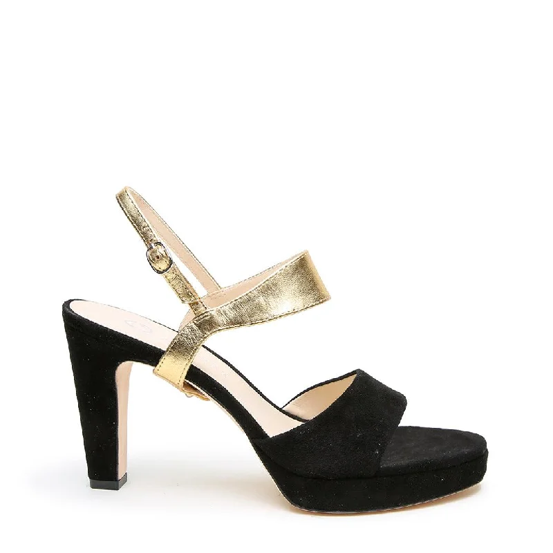 Black Suede Lo Platform + Gold Elsie Strap