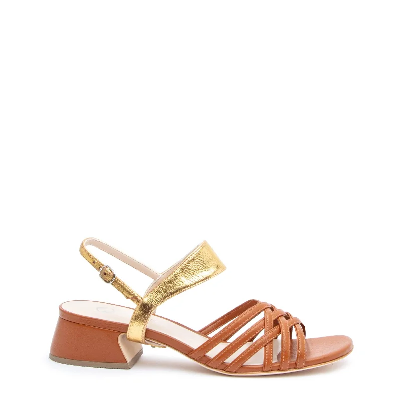 Cognac Bell Sandal + Gold Elsie