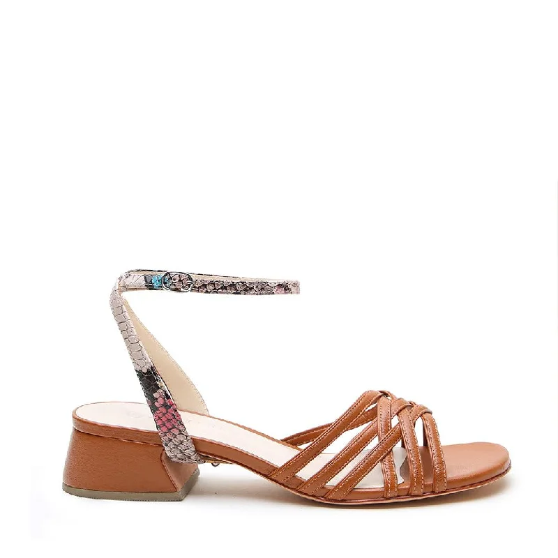 Cognac Bell Sandal + Painted Snake Marilyn Strap