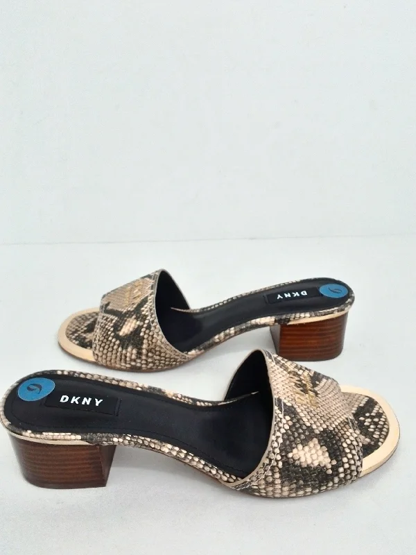 DKNY Women's Beige Snake Print Mules Size 9 M