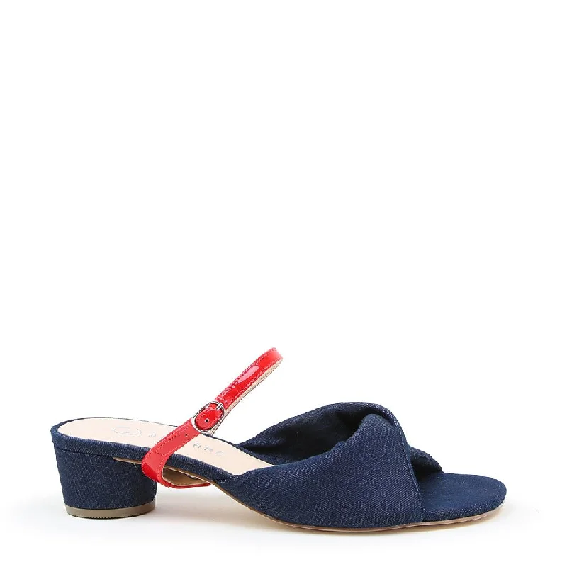 Denim Lo Twist Sandal + Red Gloss Twiggy Strap