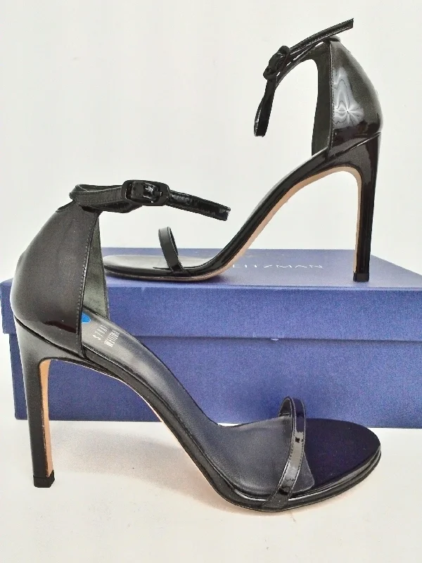 Stuart Weitzman Women's Heeled Black Patent Sandal Size 7 M